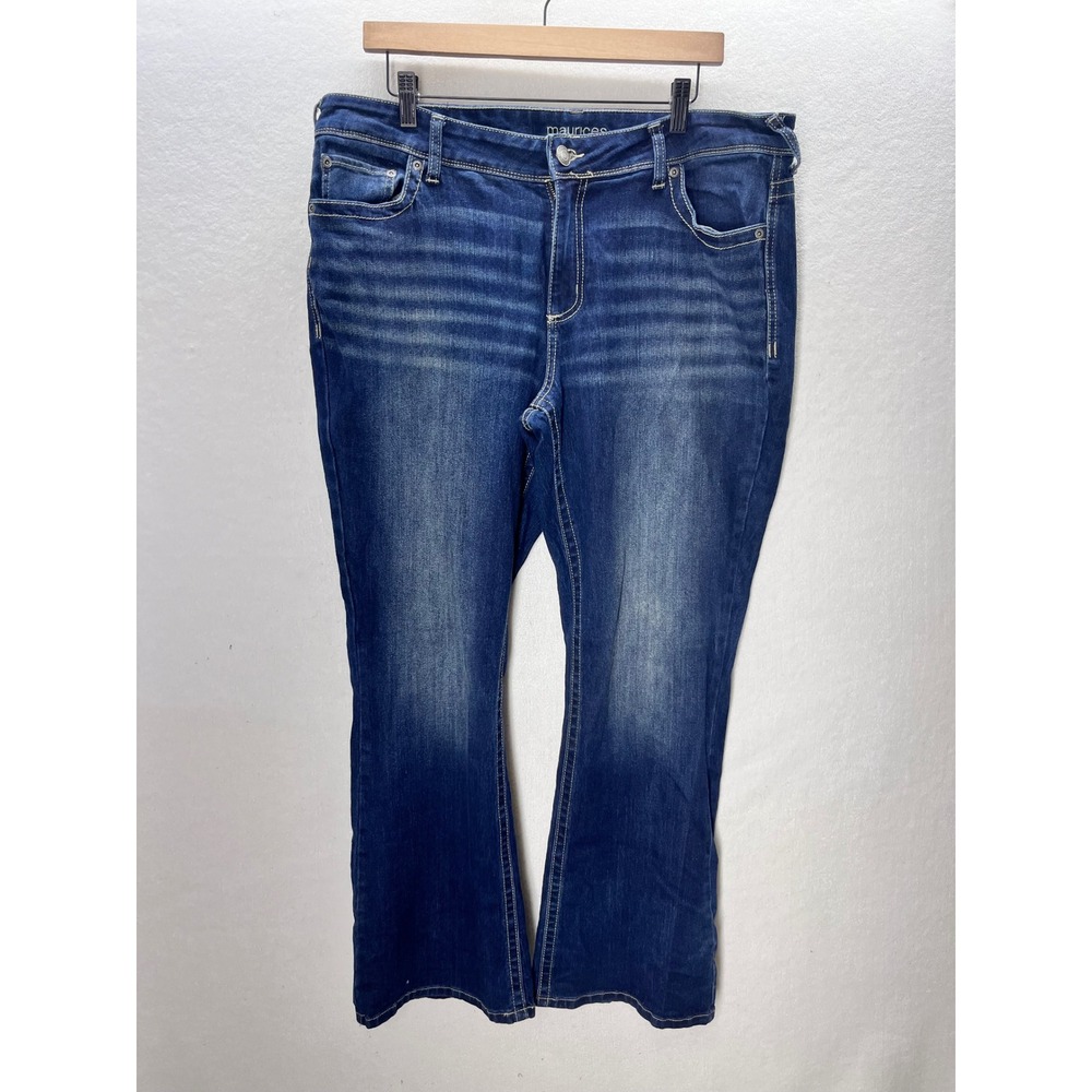Maurices Bootcut Jeans Womens 18W Short Blue Stretch Dark Wash Embroidered 3399